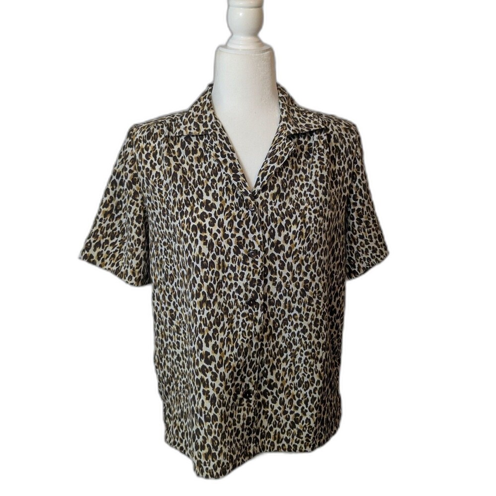 Donnkenny Classics Leopard Print Front Blouse Women's PS Petite Small